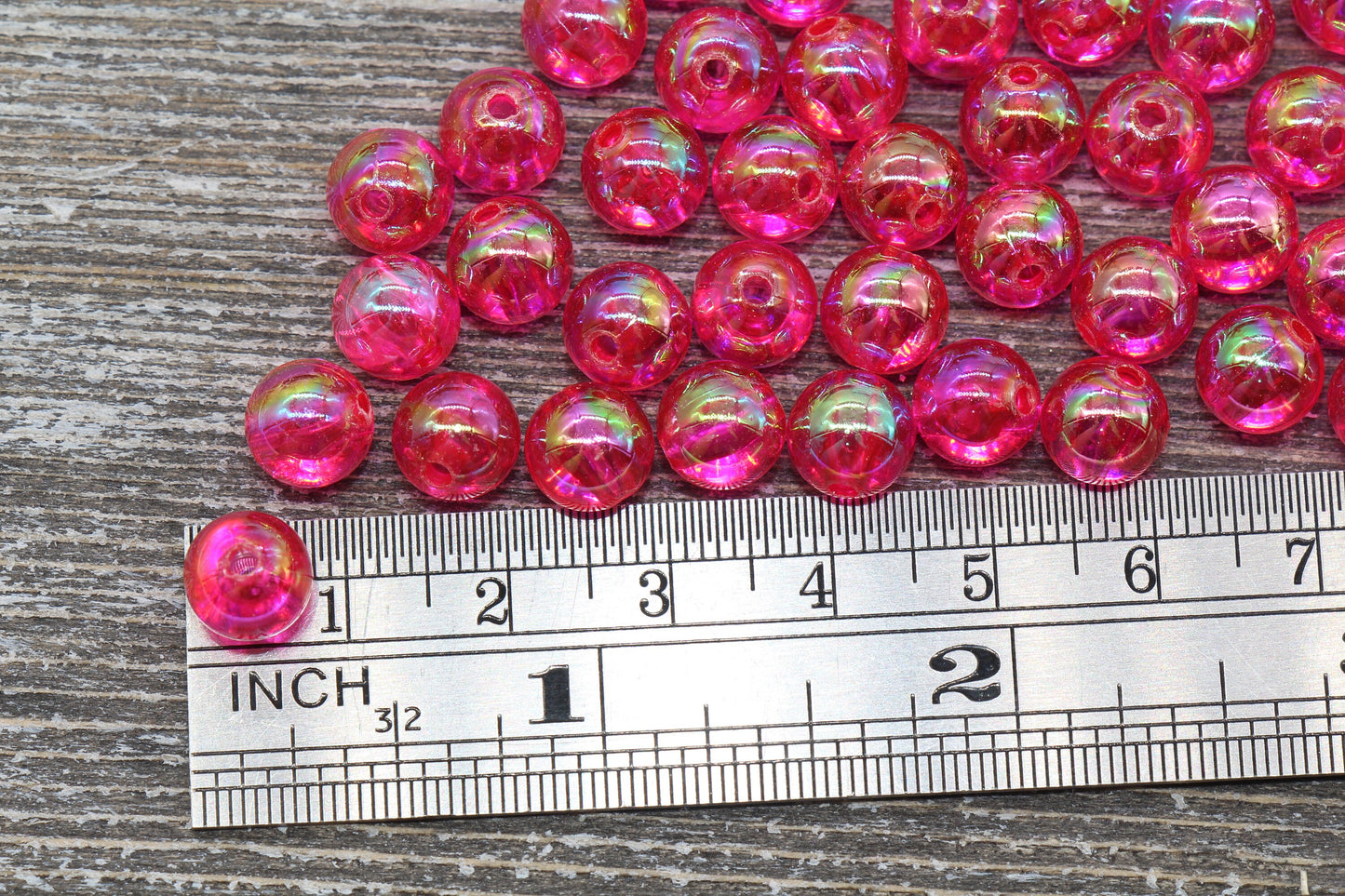 8mm Fuchsia AB Round Beads, Iridescent Acrylic Gumball Beads, Transparent Round Spacer Beads, Bubblegum Beads, Plastic Round Bead #929