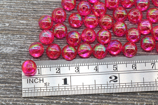 8mm Fuchsia AB Round Beads, Iridescent Acrylic Gumball Beads, Transparent Round Spacer Beads, Bubblegum Beads, Plastic Round Bead #929