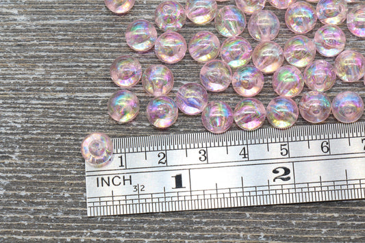 8mm Baby Pink AB Round Beads, Iridescent Acrylic Gumball Beads, Transparent Round Spacer Beads, Bubblegum Beads, Plastic Round Bead #930
