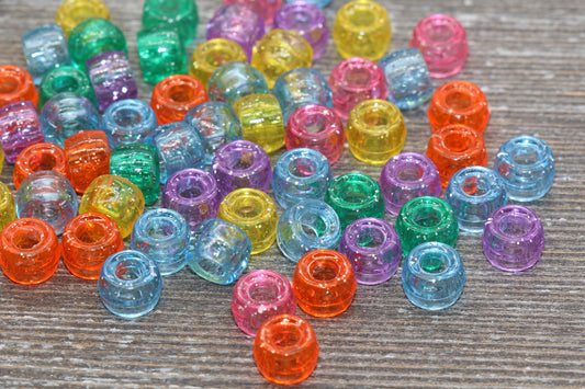 Multicolor Pony Beads, Glitter Pony Beads, Acrylic Smooth Translucent Loose Beads, Plastic Bubblegum Beads, Chunky Beads, Spacer Beads #807