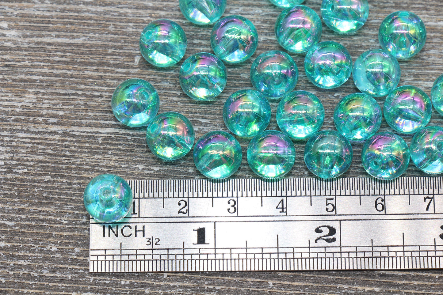 10mm Sea Green AB Round Beads, Iridescent Acrylic Gumball Beads, Transparent Round Spacer Beads, Bubblegum Beads, Plastic Round Bead #937