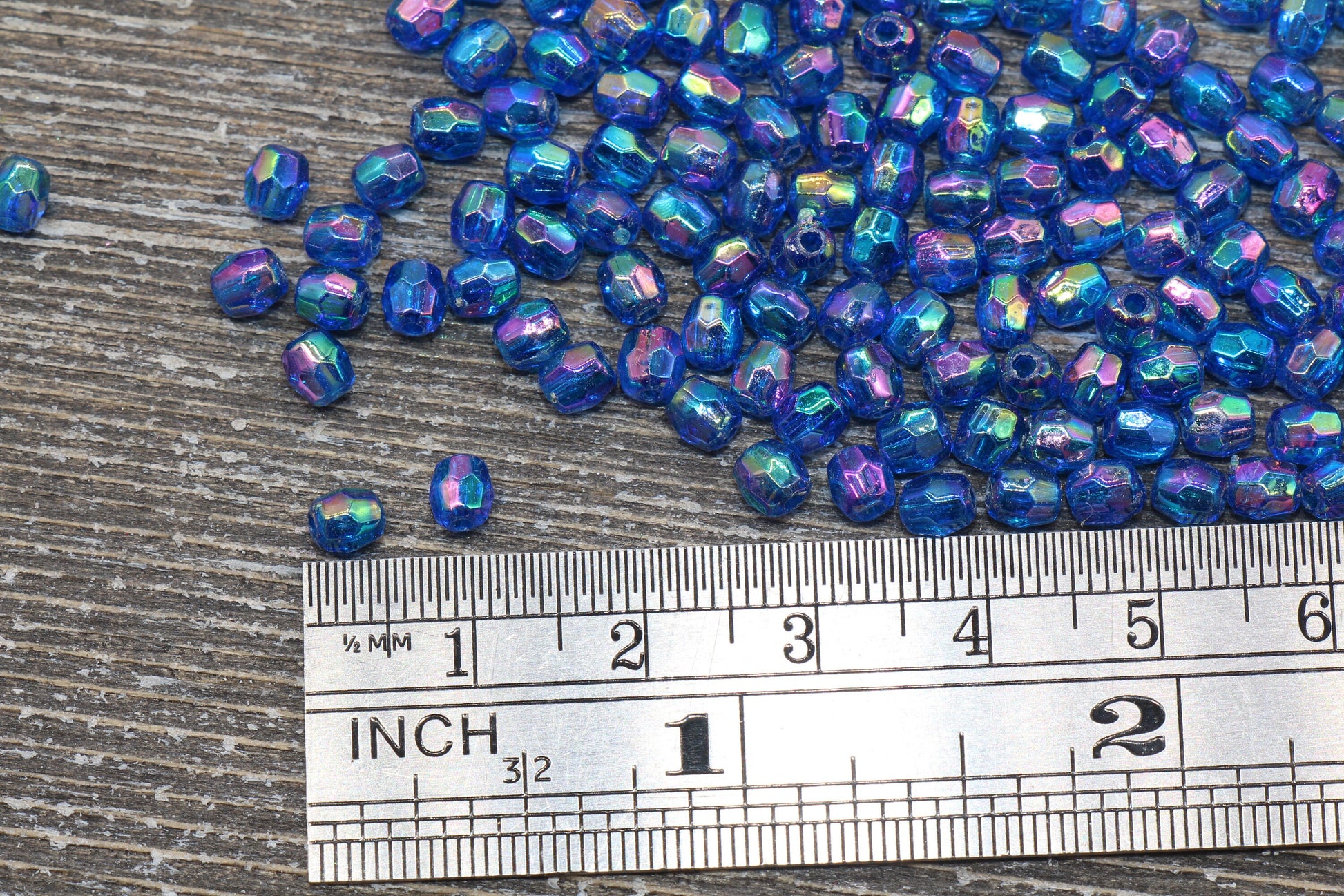 4mm Royal Blue AB Faceted Beads, Iridescent Acrylic Gumball Beads, Blue Faceted Spacer Beads, Bubblegum Beads, Plastic Rainbow Bead #953