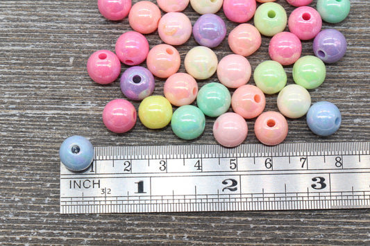 10mm Pastel AB Multicolored Gumball Beads, Iridescent Round Acrylic Loose Beads, Bubblegum Beads, Chunky Beads, Smooth Plastic Beads #812