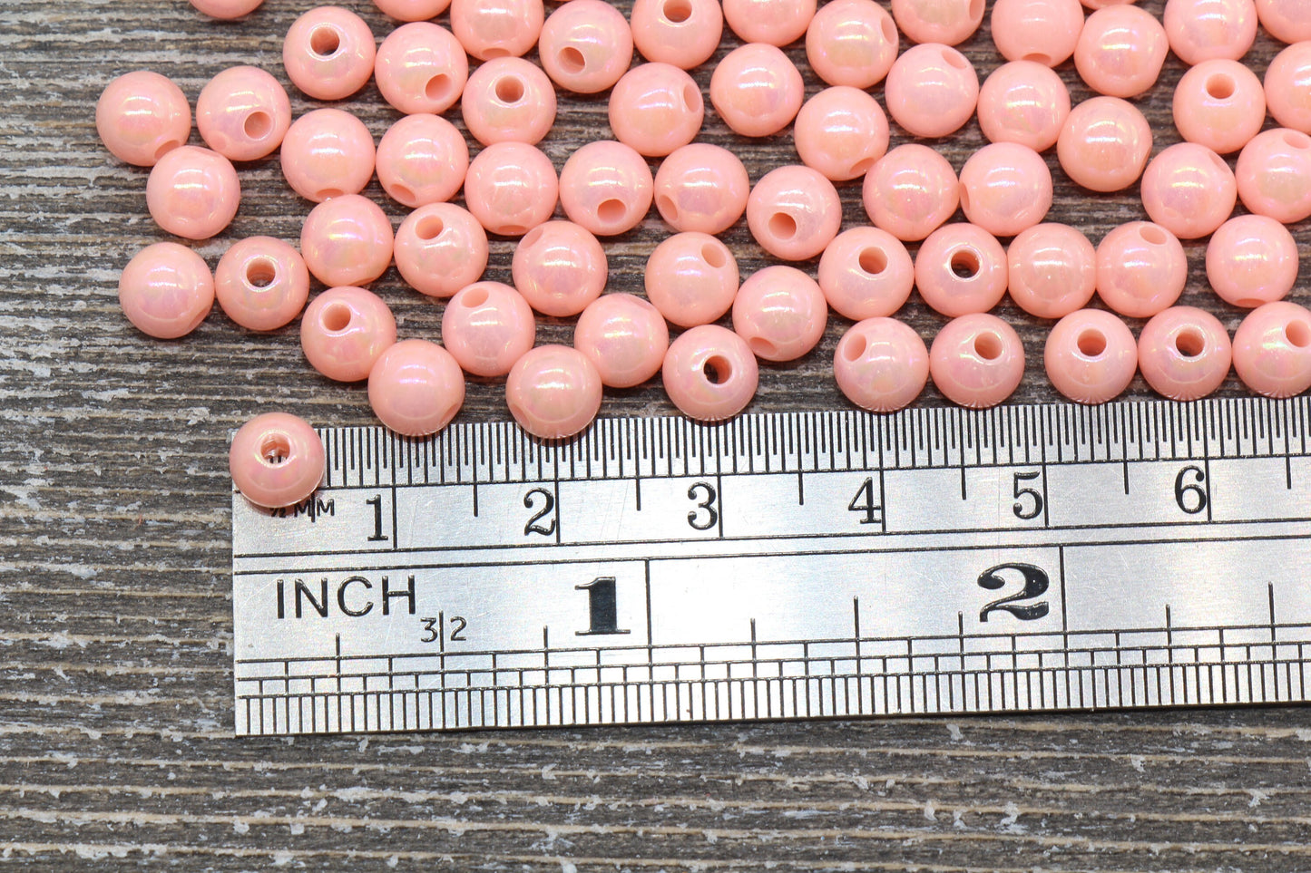 6mm Pastel Peach AB Gumball Beads, Iridescent Acrylic Loose Beads, Solid Bubblegum Beads, Chunky Beads, Smooth Round Plastic Beads #815