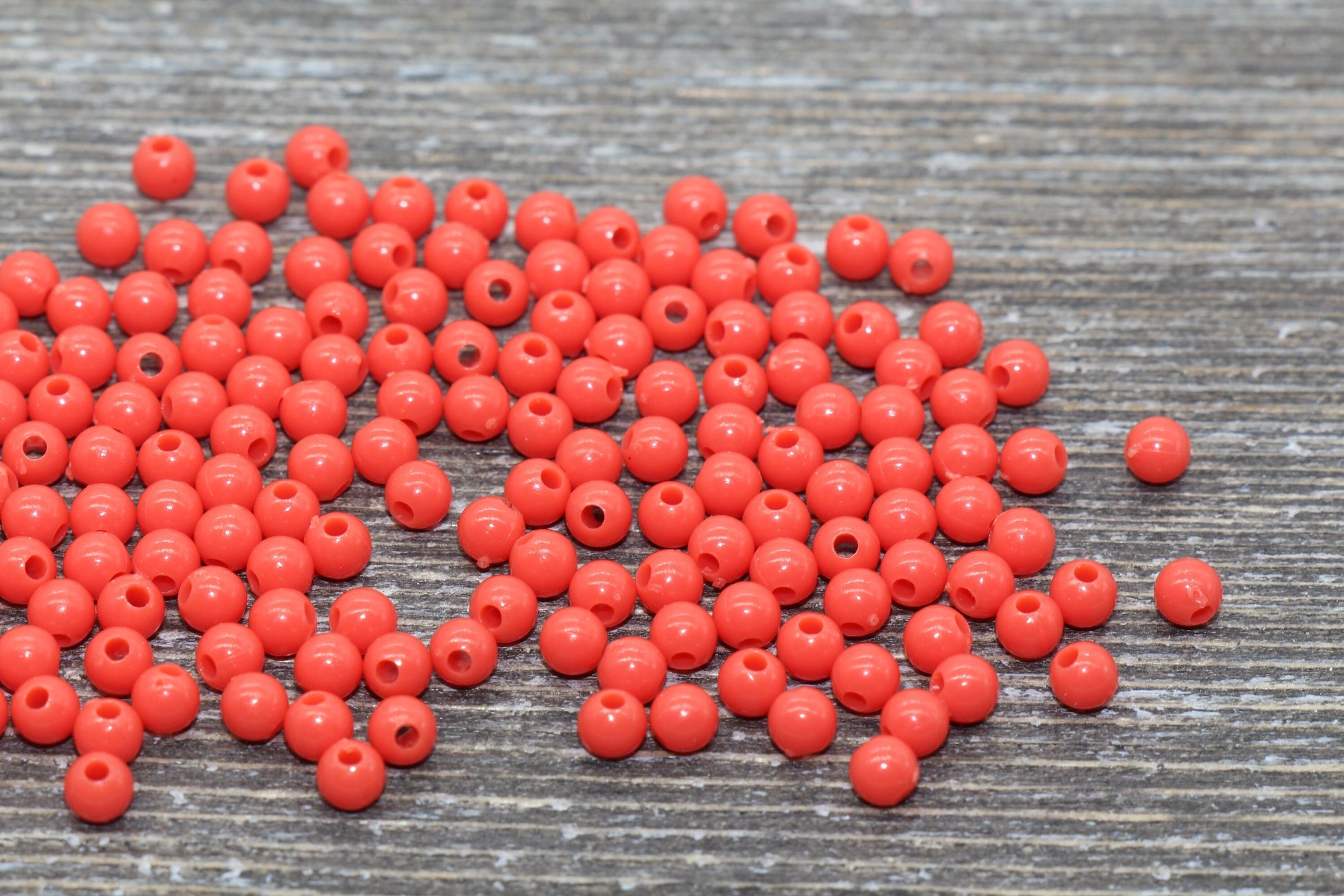 4mm Red Orange Round Beads, Acrylic Gumball Beads, Round Spacer Beads, Bubblegum Beads, Plastic Round Smooth Bead #837