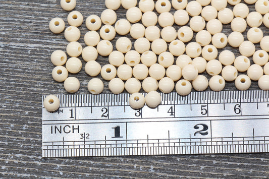 5mm Beige Gumball Beads, Beige Round Acrylic Loose Beads, Plastic Round Bubblegum Beads, Smooth Round Beads #859