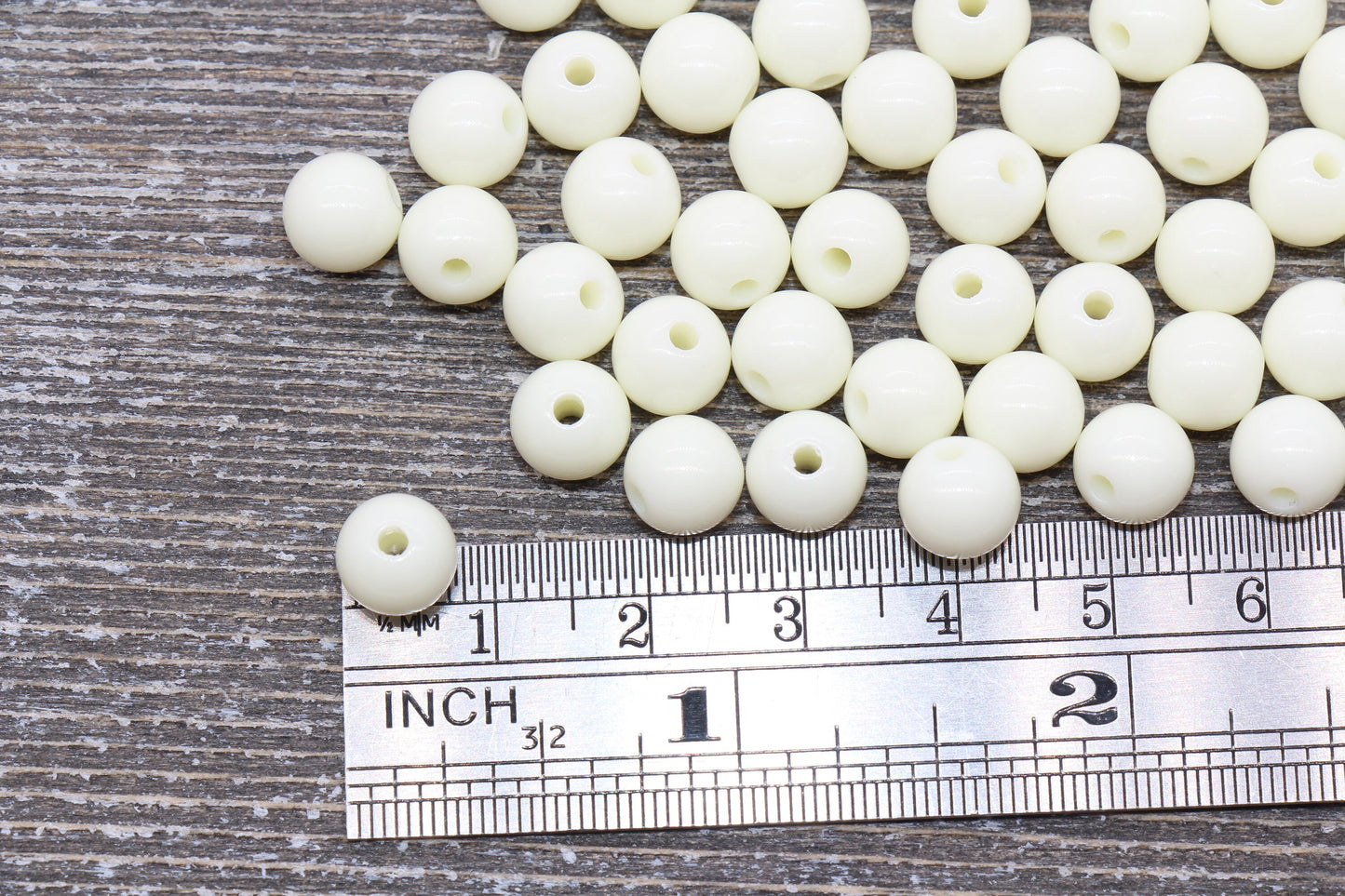 8mm Ivory Gumball Beads, Acrylic Loose Beads, Solid Bubblegum Beads, Chunky Beads, Smooth Round Plastic Beads #885