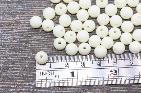 8mm Ivory Gumball Beads, Acrylic Loose Beads, Solid Bubblegum Beads, Chunky Beads, Smooth Round Plastic Beads #885