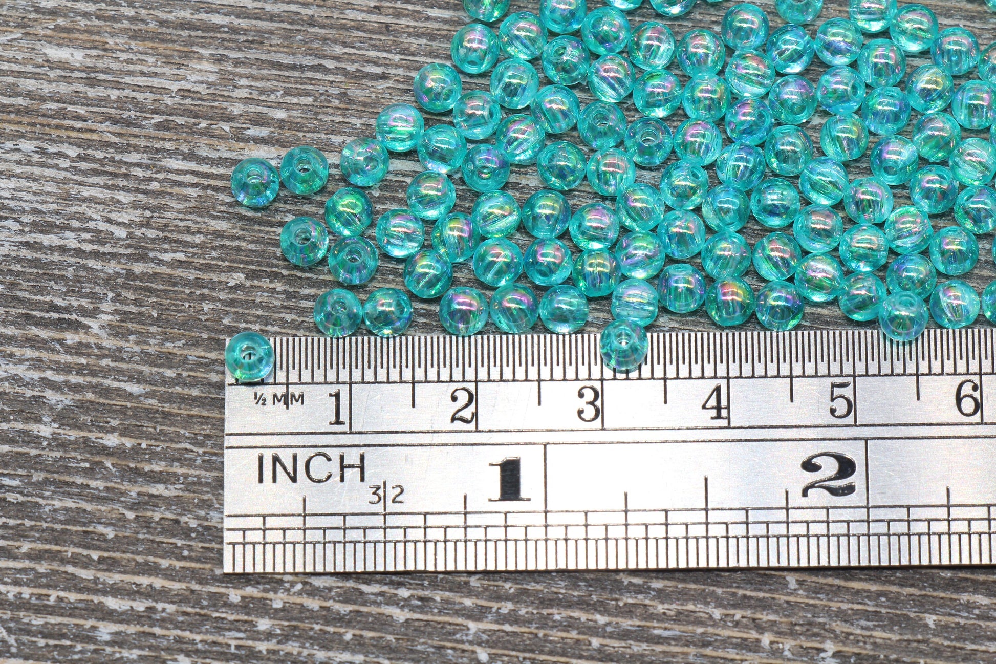 4mm Sea Green AB Round Beads, Iridescent Acrylic Gumball Beads, Transparent Round Spacer Beads, Bubblegum Beads, Plastic Round Bead #901