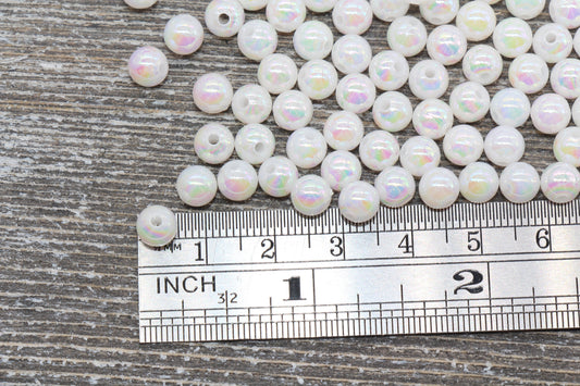 6mm White AB Bubblegum Beads, Acrylic Beads