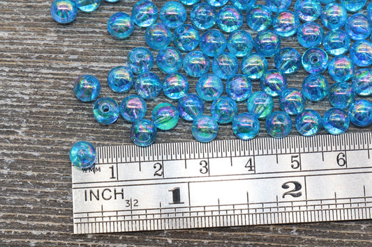 6mm Blue AB Round Beads, Iridescent Acrylic Gumball Beads, Transparent Round Spacer Beads, Bubblegum Beads, Plastic Round Bead #913