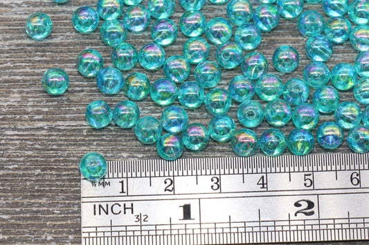 6mm Sea Green AB Round Beads, Iridescent Acrylic Gumball Beads, Transparent Round Spacer Beads, Bubblegum Beads, Plastic Round Bead #914