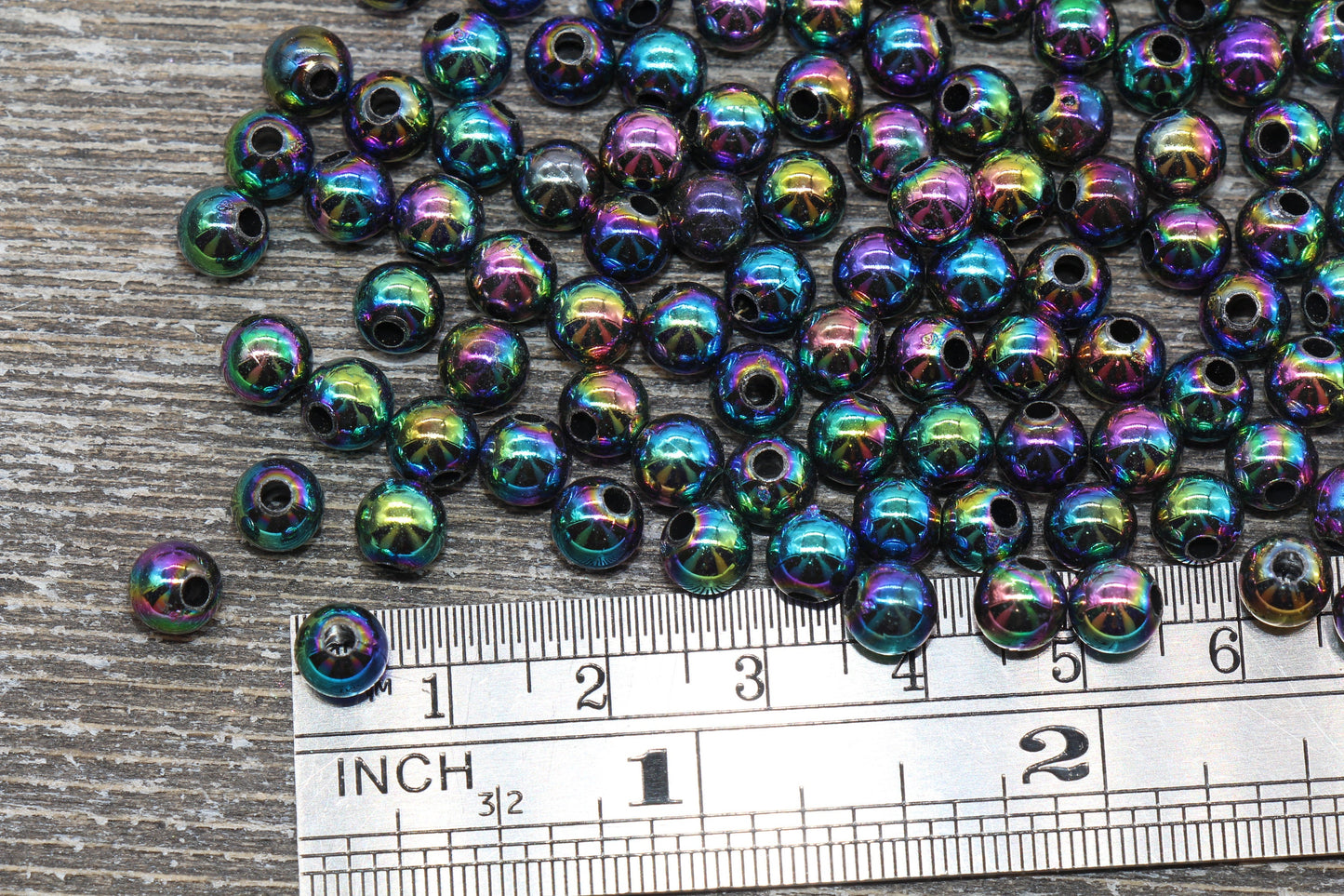 6mm Black AB Round Beads, Iridescent Acrylic Gumball Beads, Transparent Round Spacer Beads, Bubblegum Beads, Plastic Round Bead #915