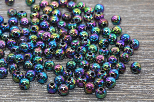 6mm Black AB Round Beads, Iridescent Acrylic Gumball Beads, Transparent Round Spacer Beads, Bubblegum Beads, Plastic Round Bead #915