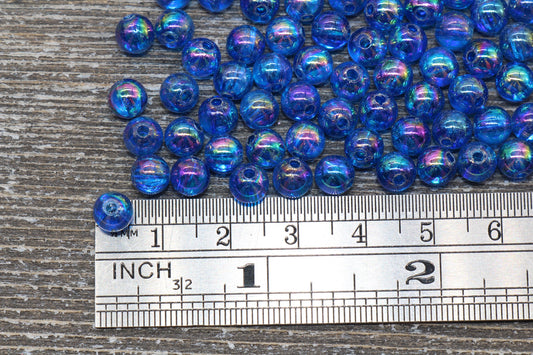 6mm Royal Blue AB Round Beads, Iridescent Acrylic Gumball Beads, Transparent Round Spacer Beads, Bubblegum Beads, Plastic Round Bead #916