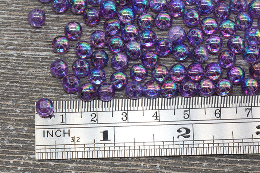 6mm Purple AB Round Beads, Iridescent Acrylic Gumball Beads, Transparent Round Spacer Beads, Bubblegum Beads, Plastic Round Bead #917