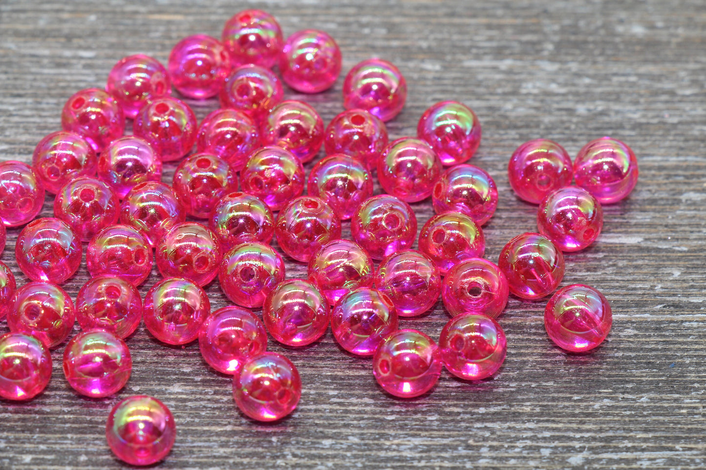 8mm Fuchsia AB Round Beads, Iridescent Acrylic Gumball Beads, Transparent Round Spacer Beads, Bubblegum Beads, Plastic Round Bead #929
