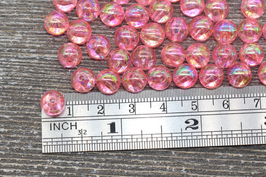 8mm Pink AB Round Beads, Iridescent Acrylic Gumball Beads, Transparent Round Spacer Beads, Bubblegum Beads, Plastic Round Bead #931