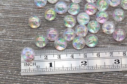10mm Clear AB Round Beads, Iridescent Acrylic Gumball Beads, Transparent Round Spacer Beads, Bubblegum Beads, Plastic Round Bead #935