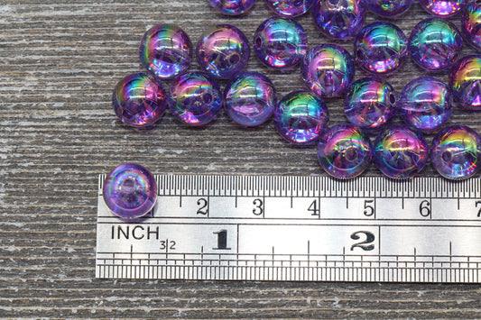 10mm Purple AB Round Beads, Iridescent Acrylic Gumball Beads, Transparent Round Spacer Beads, Bubblegum Beads, Plastic Round Bead #939