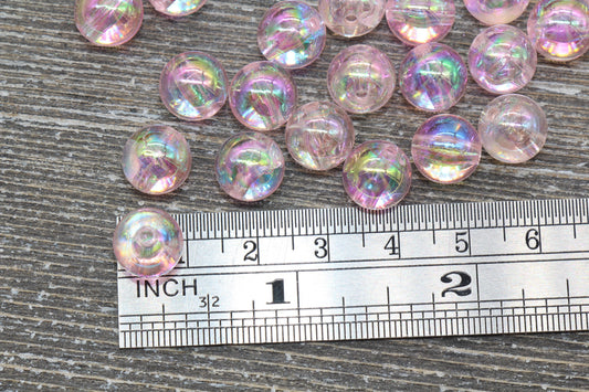 10mm Baby Pink AB Round Beads, Iridescent Acrylic Gumball Beads, Transparent Round Spacer Beads, Bubblegum Beads, Plastic Round Bead #942
