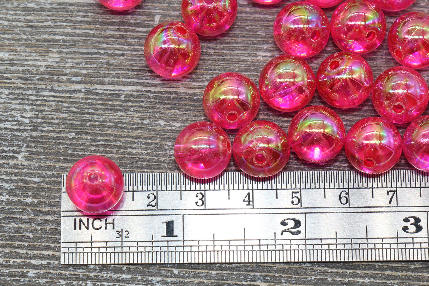 12mm Fuchsia AB Round Beads, Iridescent Acrylic Gumball Beads, Transparent Round Spacer Beads, Bubblegum Beads, Plastic Round Bead #946