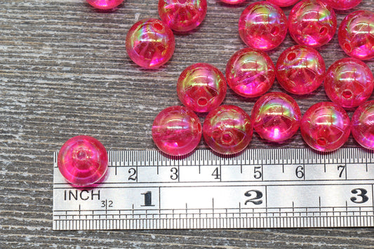 12mm Fuchsia AB Round Beads, Iridescent Acrylic Gumball Beads, Transparent Round Spacer Beads, Bubblegum Beads, Plastic Round Bead #946