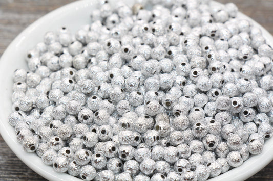5mm Stardust Beads, Wrinkle Gumball Beads, Silver Gray Round Acrylic Loose Beads, Bubblegum Beads, Chunky Beads, Bubble Gum Beads, #975