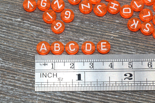 Orange Alphabet Letter Beads, Translucent Acrylic Orange Letters Beads, Round Acrylic Beads, Mix Letters Beads, Name Beads 7mm #122