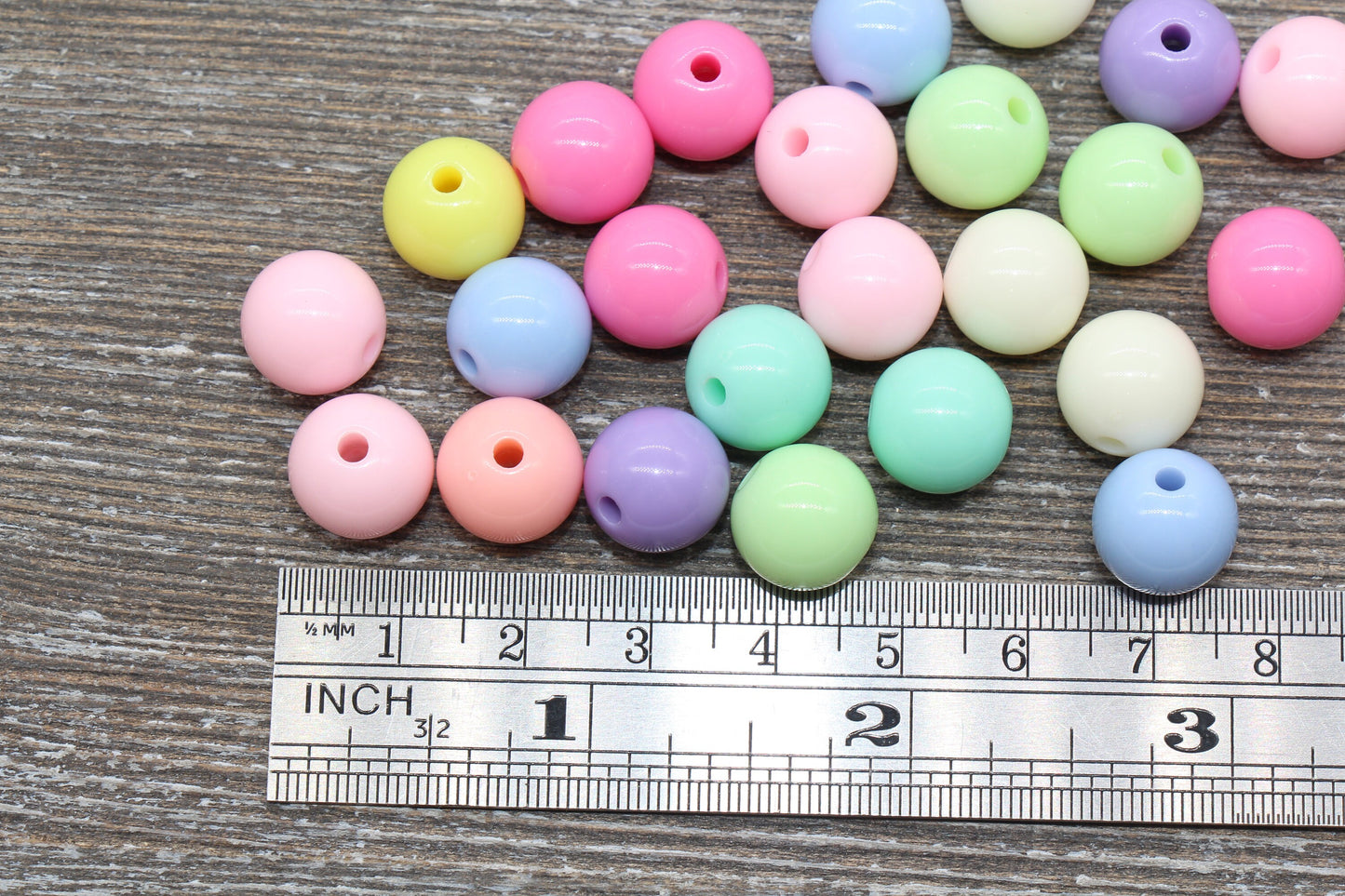 12mm Pastel Multicolored Gumball Beads, Round Acrylic Loose Beads, Bubblegum Beads, Chunky Beads, Round Plastic Beads #1034