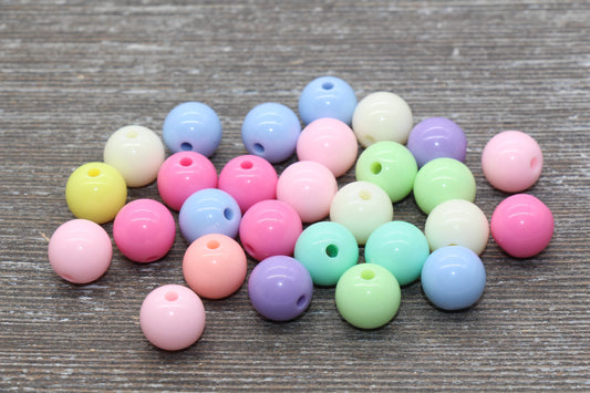 12mm Pastel Multicolored Gumball Beads, Round Acrylic Loose Beads, Bubblegum Beads, Chunky Beads, Round Plastic Beads #1034
