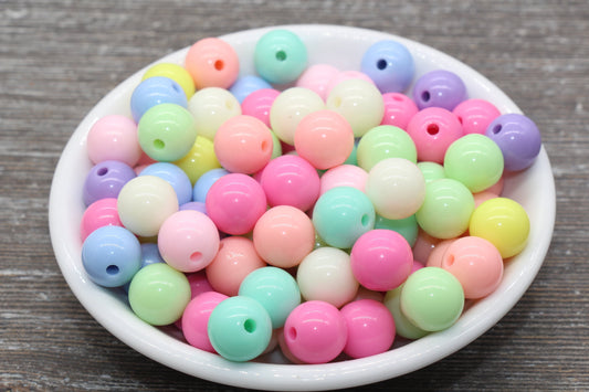 12mm Pastel Multicolored Gumball Beads, Round Acrylic Loose Beads, Bubblegum Beads, Chunky Beads, Round Plastic Beads #1034