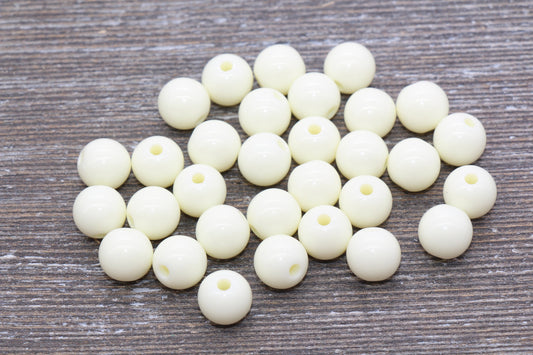 10mm Ivory Gumball Beads, Round Acrylic Loose Beads, Chunky Beads, Smooth Plastic Beads, Bubble Gum Beads #1061