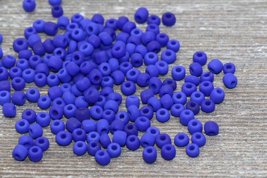 Matte Glass Seed Beads, 4mm 6/0 Glass Round Seed Beads, Matte Royal Blue Seed Beads, Blue Glass Rocailles Beads, Beading Supplies #1086