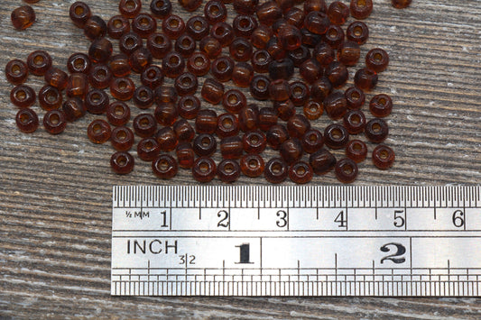 Transparent Glass Seed Beads, 4mm 6/0 Glass Round Seed Beads, Brown Trans Seed Beads, Rocailles Beads, Beading Supplies #1099