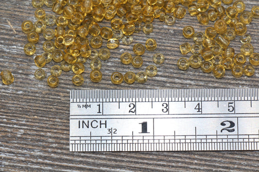 Transparent Glass Seed Beads, 4mm 6/0 Glass Round Seed Beads, Gold Trans Seed Beads, Rocailles Beads, Beading Supplies #1108