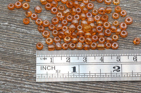 Glossy Transparent Glass Seed Beads, 4mm 6/0 Glass Round Seed Beads, Orange Trans Seed Beads, Rocailles Beads, Beading Supplies #1117