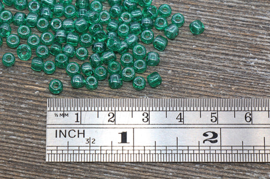 Glossy Transparent Glass Seed Beads, 4mm 6/0 Glass Round Seed Beads, Emerald Green Trans Seed Beads, Rocailles Beads, Beading Supplies #1123