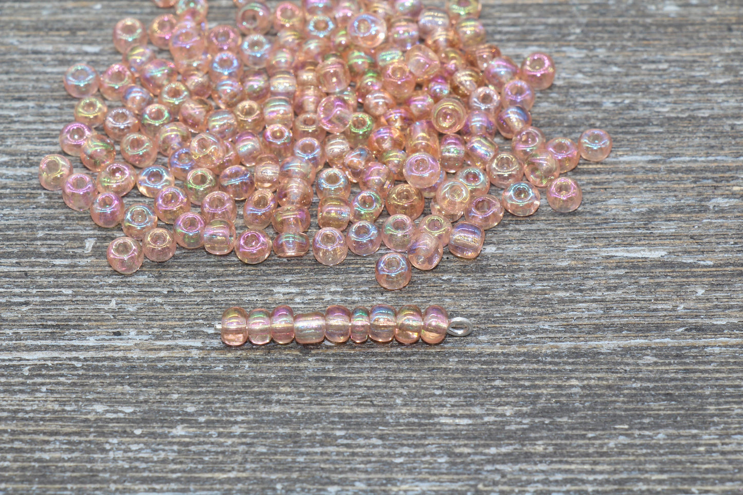 Transparent Iridescent Glass Seed Beads, 4mm 6/0 Glass Round Seed Beads, Peach AB Trans Seed Beads, Rocailles Beads, Beading Supplies #2250