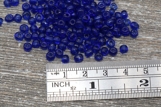 Transparent Glass Seed Beads, 4mm 6/0 Glass Round Seed Beads, Royal Blue Trans Seed Beads, Rocailles Beads, Beading Supplies #1154