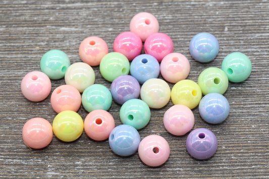 12mm Pastel AB Multicolored Gumball Beads, Iridescent Round Acrylic Loose Beads, Bubblegum Beads, Chunky Beads, Smooth Round Beads #1058