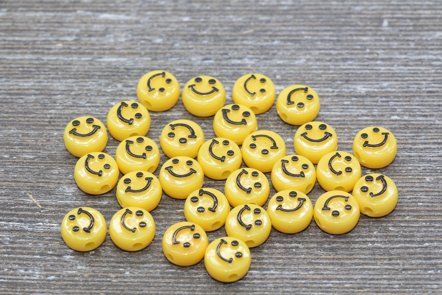Smiley Face Round Beads, Emoji Beads, Happy Face Beads, Plastic Round Beads Size 10mm