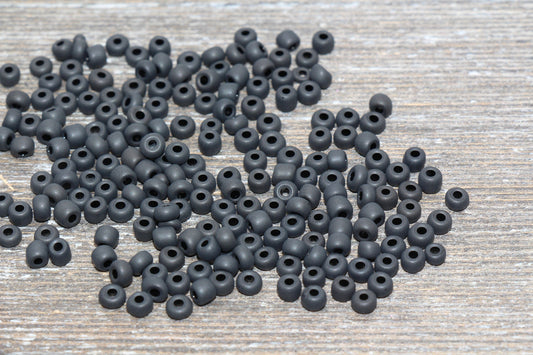 Matte Glass Seed Beads, 4mm 6/0 Glass Round Seed Beads, Matte Black Seed Beads, Rocailles Beads, Beading Supplies #1081