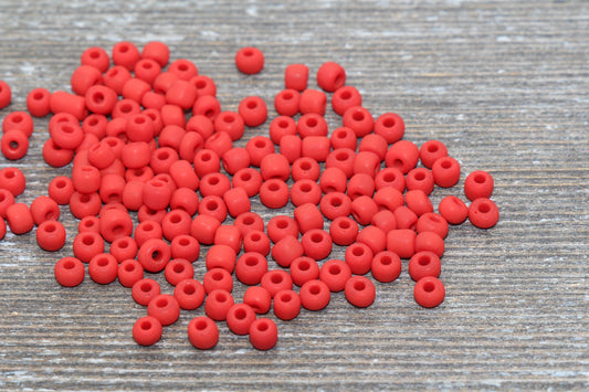 Matte Glass Seed Beads, 4mm 6/0 Glass Round Seed Beads, Matte Red Seed Beads, Red Glass Rocailles Beads, Beading Supplies #1082