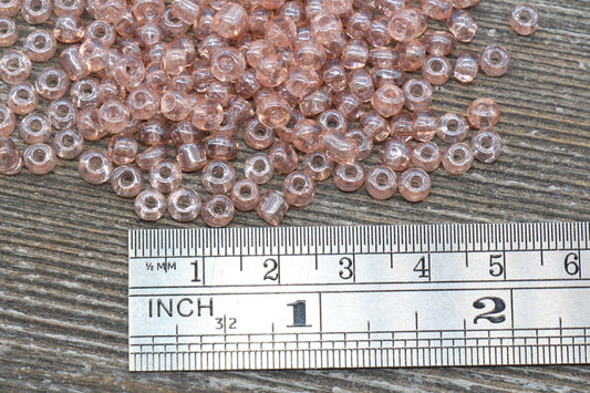 Glossy Transparent Glass Seed Beads, 4mm 6/0 Glass Round Seed Beads, Blush Trans Seed Beads, Rocailles Beads, Beading Supplies #1116