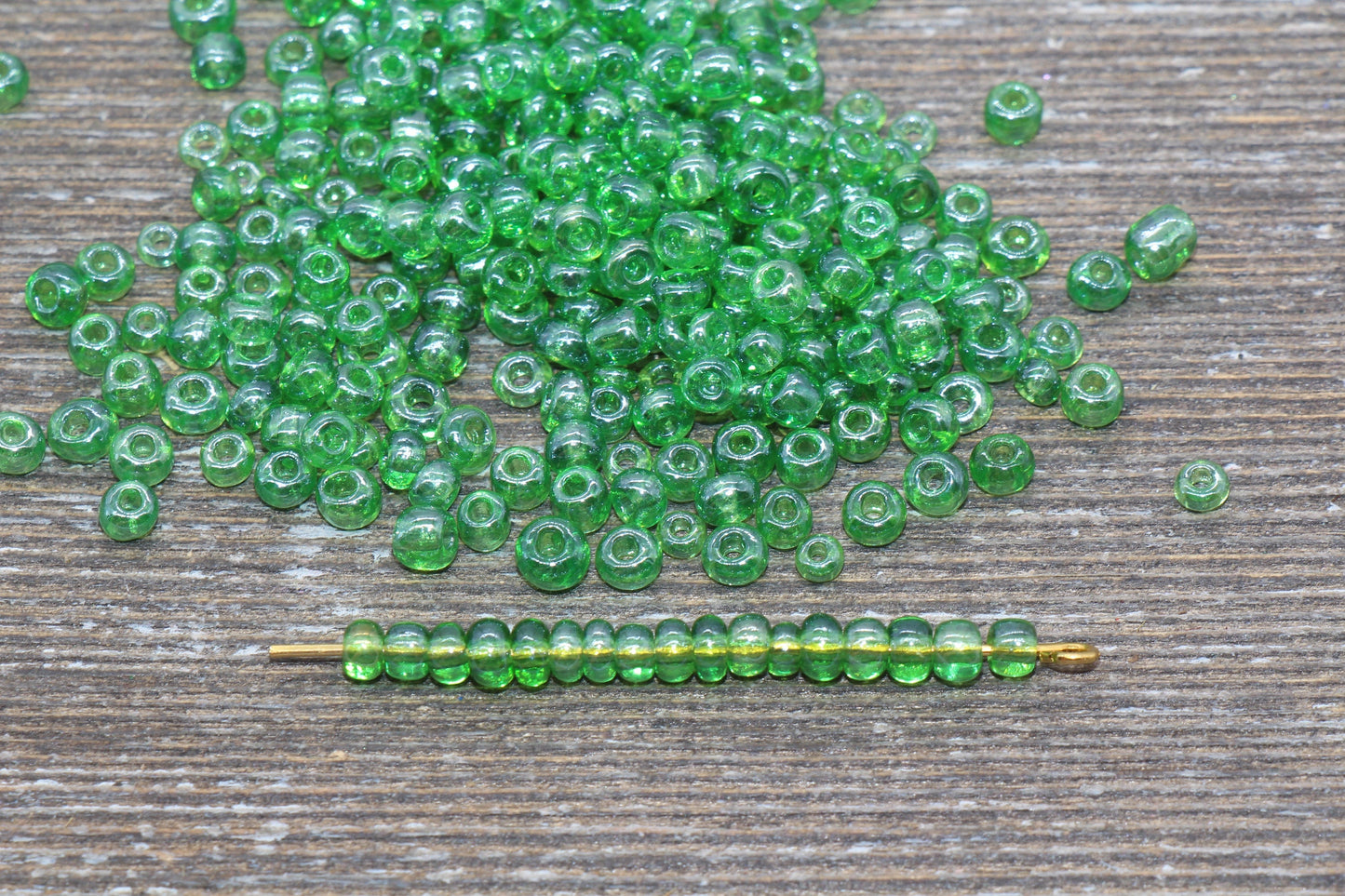 Glossy Transparent Glass Seed Beads, 4mm 6/0 Glass Round Seed Beads, Green Trans Seed Beads, Rocailles Beads, Beading Supplies #1120