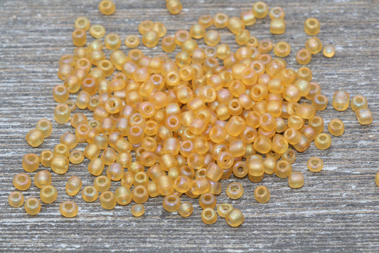 Matte Iridescent Glass Seed Beads, 4mm 6/0 Glass Round Seed Beads, Matte Orange AB Seed Beads, Rocailles Beads, Beading Supplies #1171