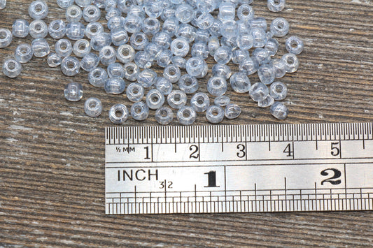 Glossy Transparent Glass Seed Beads, 4mm 6/0 Glass Round Seed Beads, Baby Blue Trans Seed Beads, Rocailles Beads, Beading Supplies #1124