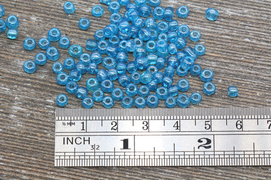 Glossy Transparent Glass Seed Beads, 4mm 6/0 Glass Round Seed Beads, Pacific Blue Trans Seed Beads, Rocailles Beads, Beading Supplies #1126