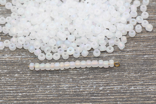 Matte Iridescent Glass Seed Beads, 4mm 6/0 Glass Round Seed Beads, Matte White AB Seed Beads, Rocailles Beads, Beading Supplies #1181